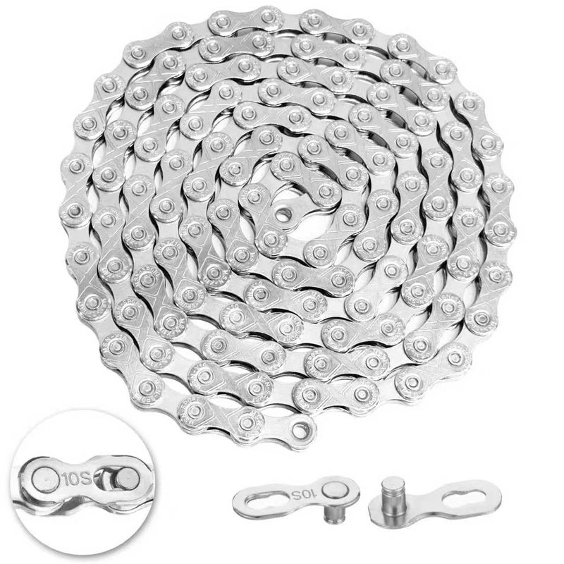 VDHU 10 Speed Bike Chain, Bicycle Chain for Road Bicycles,Mountain Bike,MTB Mountain Racing Cycling Accessories with 1 Pairs Bicycle Buckle,Full Silver Plating 116 Links with Quick Link - Image 1
